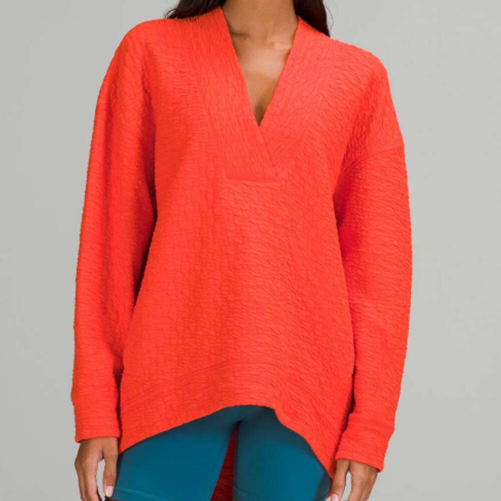Lululemon Rippled V-Neck Pullover 6 Autumn Red Oversized Cocoon Sweatshirt Cozy